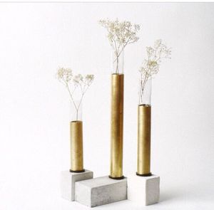 Minimalist Luxury Stainless steel Tabletop <b>Vases</b> With Concrete Base For home hotel Wedding Centerpiece Decor - Product Image 1