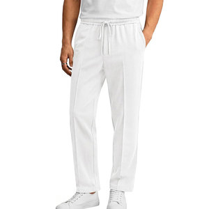 Men's <b>White</b> Cotton Sweatpants Elastic Waist Drawstring Side Pockets Casual <b>Joggers</b> Breathable Lightweight Summer Wear - Product Image 1