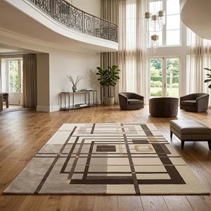 Alfombra de Peluche con Líneas Abstractas, Alfombra Moderna de Diseño Geométrico, Beige, Gris, Negro, Decoración Contemporánea para Sala de Estar, Dormitorio, Hogar - Product Image 6