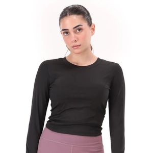 Camisa elegante de moda para mujer, negra, con abertura en la espalda, manga larga, fruncida, con detalle de lazo y ajuste ceñido - Product Image 1