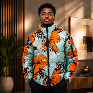 Blouson matelassé pour homme à imprimé floral, style Régalia Maçonnique Héritage, col montant, fermeture éclair, coupe-vent, hiver, décontracté, coupe régulière - Product Image 3