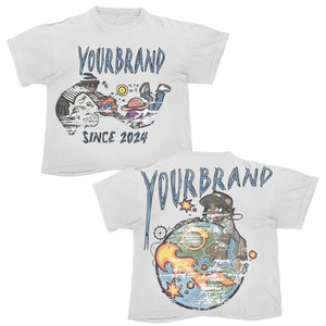 T-shirt Homme Oversize Manches Courtes Col Rond Style Urbain Imprimé Photo avec Motif 100% Coton Jersey Design Dessiné à la Main sur le Devant - Product Image 4