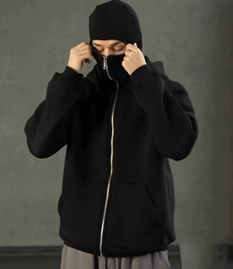 Sweat à capuche zippé intégral grande taille avec logo personnalisé brodé, cagoule intégrée style ninja, 100% coton, pour homme, style gangster - Product Image 6
