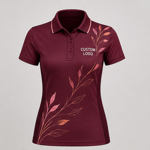 Polo pour femme personnalisé, rose bordeaux, à motif botanique, à séchage rapide, respirant, à manches courtes, uniforme de golf performant WPS-0881 - Product Image 3