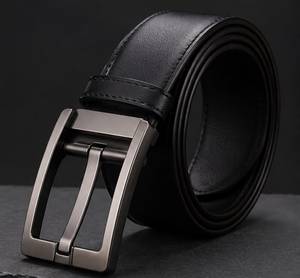 Cinturón de Cuero Genuino Marrón Sólido con Hebilla Rectangular de Acero, Formal, Duradero para Hombre - Product Image 2