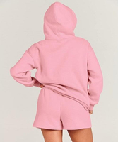 Ensemble 2 pièces en molleton 100 % coton uni léger pour femme – Survêtement streetwear haut de gamme avec sweat à capuche et short, faible MOQ