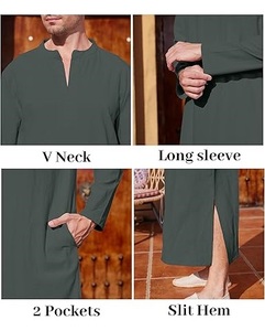 Breathable Elegant Islamic Clothing <b>Men</b> <b>Thobes</b> Middle East Full Sleeve Jubba Square Neck Customizable Cotton Floor Length <b>Thobes</b> - Product Image 5