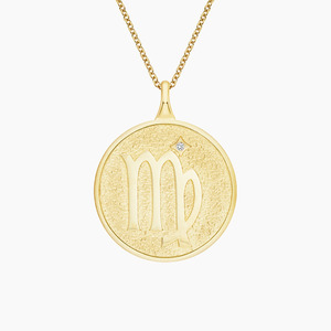 Collar con Colgante de Diamante y Medallón de Moneda del Zodiaco Virgo - Product Image 2