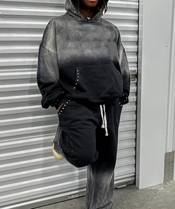 Glory Custom Sun Fade Rhinestone Tracksuit Premium Quality Pullover Hoodie With Drawstring <b>Joggers</b> For Streetwear For Unisex - Product Image 5