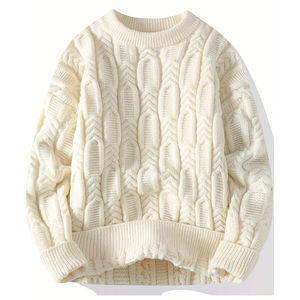 Suéter de Cuello Redondo de Algodón Orgánico Premium para Hombre, Suéter Clásico de Punto Acanalado Suave, Sudadera Informal de Color Sólido, Manga Larga - Product Image 1