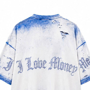 เสื้อยืดโอเวอร์ไซส์สีน้ำเงินฟอกยีนส์ลายกราฟิกเงิน สไตล์โกธิค สตรีทแวร์ แขนสั้น คุณภาพสูงสำหรับผู้ชาย - Product Image 5