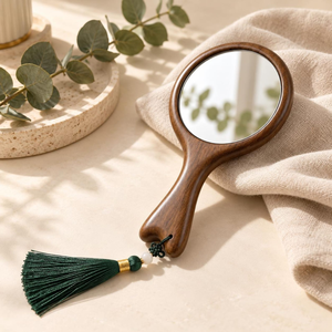 Handmade Wooden Hand <b>Mirror</b> with Tassel Round Vanity Makeup <b>Mirror</b> Natural Wood Handle Decorative <b>Dressing</b> <b>Mirror</b> Vintage Beauty - Product Image 6