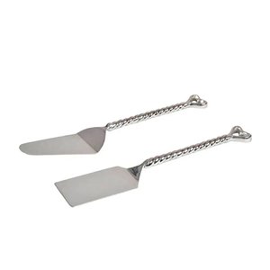 Juego de cuchillo y espátula para servir pasteles, de acero inoxidable, plateado, con mango acanalado en forma de corazón, para servir pasteles de boda. - Product Image 1
