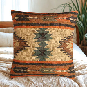 Ensemble de coussins en laine et jute Kilim, tissés, à motifs géométriques rayés et végétaux, toutes tailles, prix d'usine, vente chaude - Product Image 4