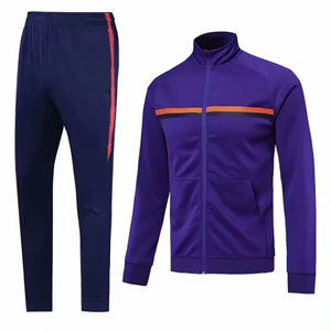 Men Polyester/Cotton Casual Breathable Lightweight Tracksuit Blue Athletic Full <b>Zip</b> Jacket <b>Trousers</b> Sportswear Set OEM Factory - Product Image 2