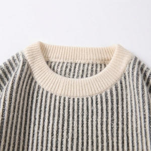 Suéter de Punto a Rayas para Hombre, Cuello Redondo, Manga Larga, para Otoño, 100% Acrílico, Corte Regular - Product Image 2
