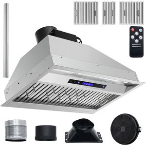 Cappa aspirante da incasso 900CFM a 4 velocità, 30 pollici, in acciaio inossidabile, con controllo touch, telecomando, luci LED e deflettore di scarico - Product Image 5