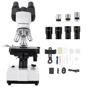 Microscopio Composto Binoculare Professionale 40-5000X con Sorgente Luminosa LED, Doppio Ingrandimento, Due Set per Adulti 100x 10x - Product Image 1
