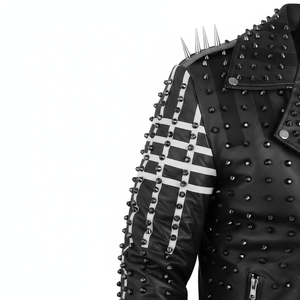 Veste en cuir véritable cloutée style rock pour homme, première couche - Product Image 6