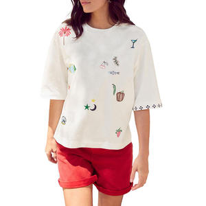T-shirt personnalisé pour femme grande taille, uni, décontracté, d'été, col rond, manches classiques, tricoté, avec logo, 100% coton, coupe ample - Product Image 1