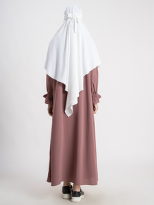 Ensemble de prière et de vêtement islamique Makhna blanc uni à manches longues, léger, pour femme adulte, avec couvre-chef et tenue modeste pour le quotidien - Product Image 3