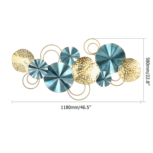 Décoration Murale Métallique 3D Luxe Feuille de Lotus, Sculpture Botanique Rétro Bleu Doré pour Salon, Chambre, Couloir – Élégante Décoration Intérieure - Product Image 2