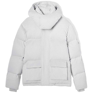 Veste matelassée blanche pour homme, col montant, fermeture éclair, coupe-vent, décontractée, hiver, couleur unie, rembourrage en polyester, longueur normale - Product Image 1