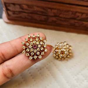 24K Gold Plated Number Stud Earrings with Zircon and Pearl - Product Image 1