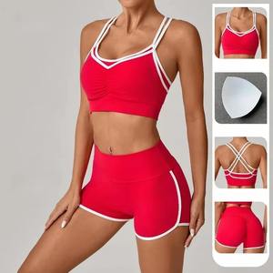 Conjunto de Yoga para Mujer: Top Deportivo Color-Block con Espalda Cruzada y Shorts Levanta Glúteos para Entrenamiento, Running y Gimnasio - Product Image 6
