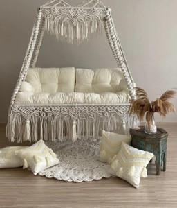 Lit suspendu en macramé pour l'intérieur et l'extérieur, chaise suspendue, lit suspendu pour véranda, hamac de jardin, Hängesessel, chaise hamac en macramé - Product Image 1