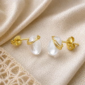 Minimalist Clear Quartz Oval <b>Stud</b> Earrings | Handmade Wire Wrapped Crystal | Everyday Healing Jewelry - Product Image 1