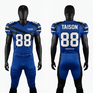 Men American Football Uniform 180 GSM Breathable Polyester <b>Mesh</b> <b>Blue</b> Black Contrast Panel Jersey Pants Custom Logo Name Number - Product Image 1