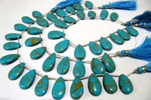 Perles de pierre turquoise cuivrée bleu ciel en forme de poire, brin de 8 pouces de long, tailles 9x18mm à 10x20mm, perles lisses et simples - Product Image 2
