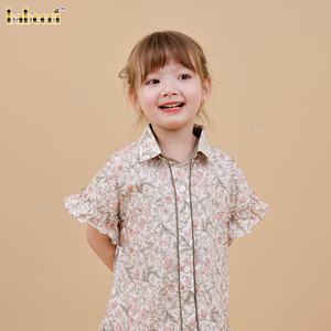 ชุดเดรสทรงเอลายดอกไม้สำหรับเด็ก ผ้าฝ้าย 100% ตกแต่งด้วยมือแบบสม็อค เป็นมิตรกับสิ่งแวดล้อม ODM - DR4535 - Product Image 5