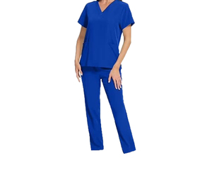 Nouvel ensemble de blouses médicales bleu roi pour femmes, col en V, manches courtes, pantalon uniforme, tenue médicale d'hôpital - Product Image 1