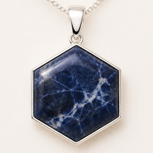 Collier pendentif hexagonal en sodalite - Argent sterling 925 avec cabochon bleu et chaîne en câble - Product Image 3