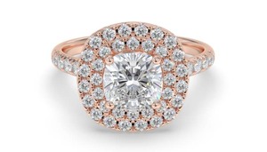 Cushion Cut Double Halo Shoulder <b>Set</b> <b>Ring</b> 0.75 Ct Lab Grown Diamond In 18K Yellow White Rose <b>Gold</b> And Platinum - Product Image 2