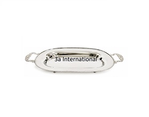 Ensemble de deux plateaux de service en métal finition argentée, utilisés dans les hôtels, les restaurants, les cafés et à la maison, pour servir du chocolat. - Product Image 2