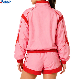Conjunto de chándal de verano de hip hop de 2 piezas para mujer, top liso, chaqueta corta cortavientos con cremallera de algodón, estilo urbano informal personalizado - Product Image 4