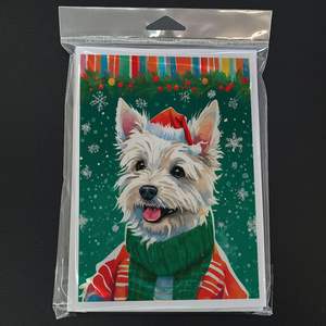 Whimsical Westie Christmas Tarjetas de felicitación Paquete de 8 tarjetas de nota de tamaño A7 en blanco 5x7 con sobres - Product Image 3