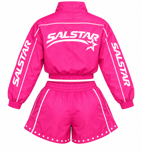 Custom Women’s <b>Pink</b> <b>Tracksuit</b> <b>Set</b> with Crop Windbreaker Jacket & Shorts Sportswear Activewear 2 Piece <b>Set</b> OEM ODM Wholesale - Product Image 2