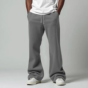 Men's <b>Black</b> Flare <b>Pants</b> Elastic Waist Drawstring Casual Wide Leg Cotton Trousers With Side Pockets Autumn Wear - Product Image 2