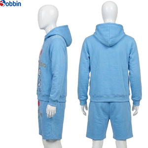 Conjunto de Sudadera con Capucha y Pantalones Cortos, 2 Piezas, Estilo Casual, Diseño de Corazón, Chándal Azul, Unisex, Tallas Grandes, Estampado de Dibujos Animados, Ecológico - Product Image 5