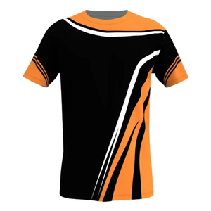 T-shirt à manches courtes pour homme, noir, col rond, coupe classique, tissu tricoté décontracté avec détail manches orange - Product Image 3