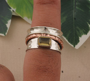 แหวนซิทรินทำมือ เงินแท้ 925 สองสี เครื่องประดับศิลปะ หินสีเหลืองธรรมชาติ สำหรับงานปาร์ตี้ ขายส่ง - Product Image 6