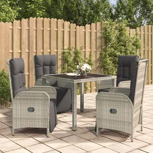 Ensemble de salle à manger pour jardin en rotin PE gris avec acier thermolaqué et verre trempé, élégant et durable - Product Image 1