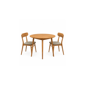 ARTERRA Premium Mid Century Teak Wood Round Dining Set Modern <b>Table</b> with Chairs for Hotel <b>Balcony</b> - Product Image 2