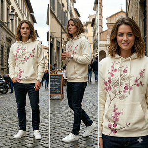 Sweat-shirt à capuche unisexe personnalisé style Sakura brodé en coton premium, pull-over floral en molleton de coton unisexe - Product Image 6