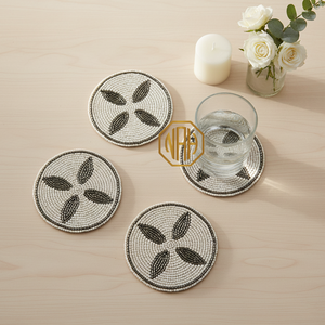 2026 Modern Elegant Eco-Friendly 10mm Thick Beaded Coaster White Silver Handmade Flower Customizable Festive Decor Mat Pads - Product Image 1