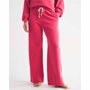 Pantalones Anchos de Felpa Rosa para Mujer, Cintura Alta, Corte Holgado, Largos, Color Sólido, Casuales, para Otoño, Cintura Elástica, Tejido de Algodón - Product Image 5